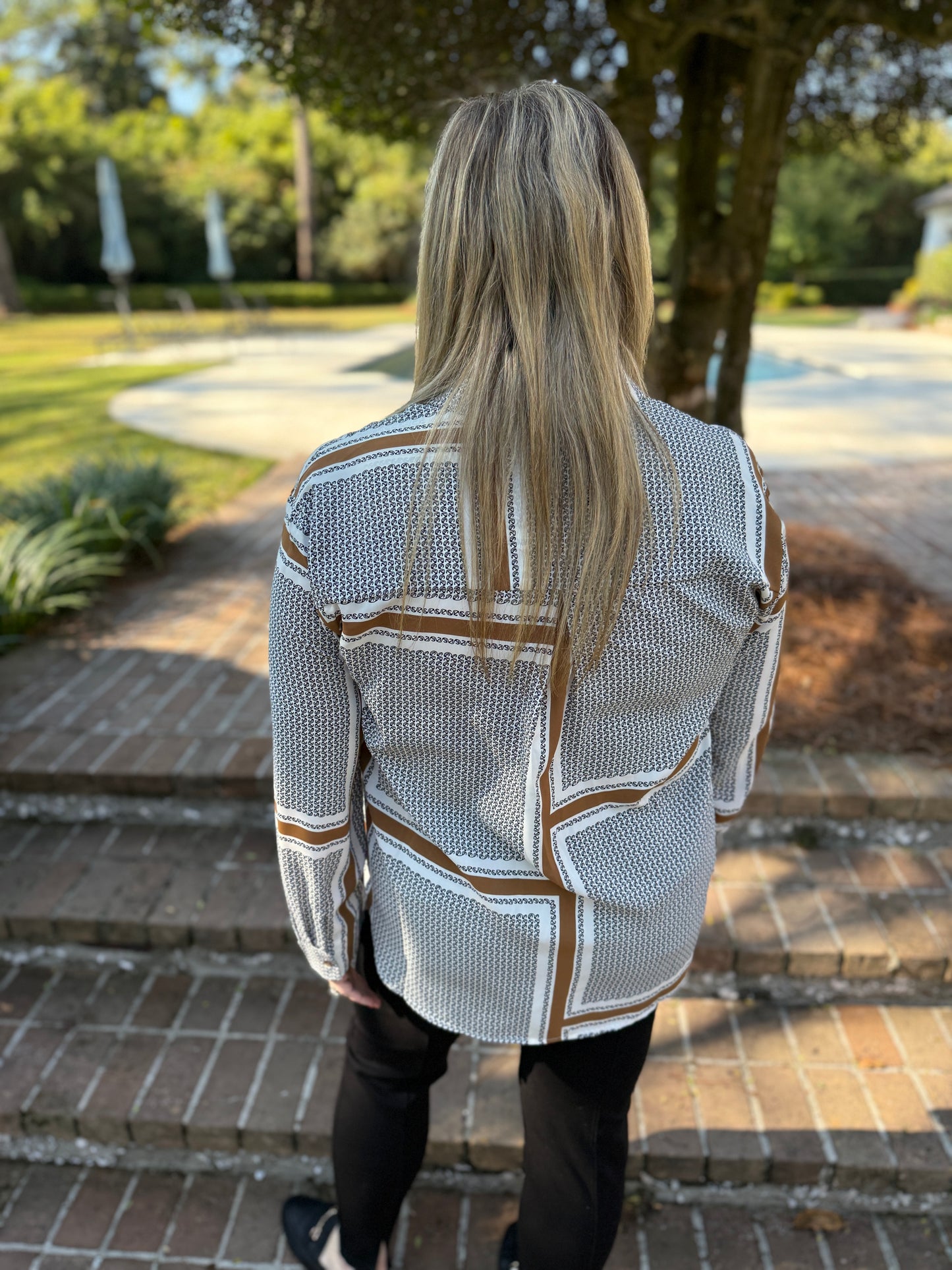 Miss Elevated Brown Stripe Printed Button Down