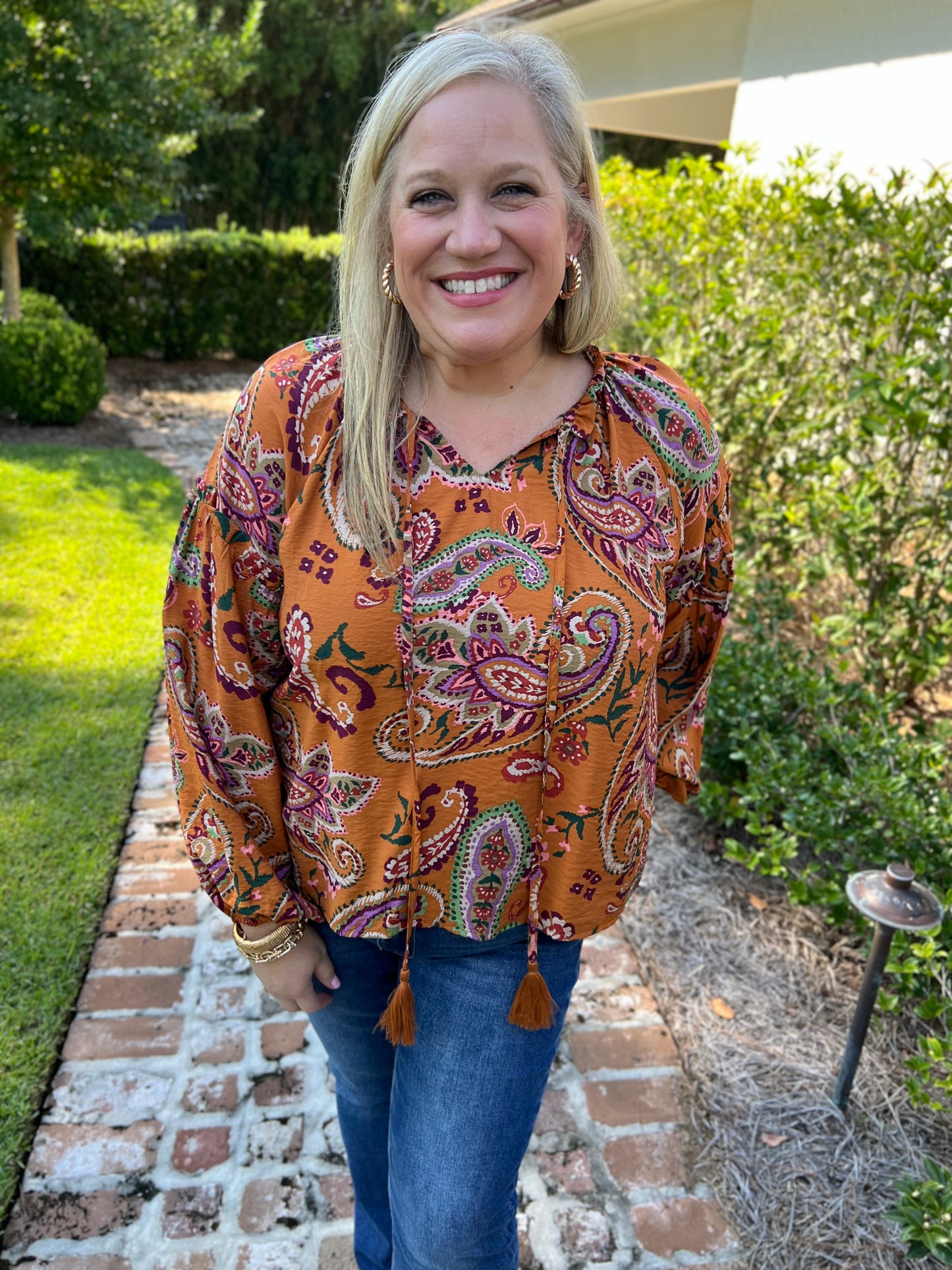 Miss Paisley Print Peasant Blouse