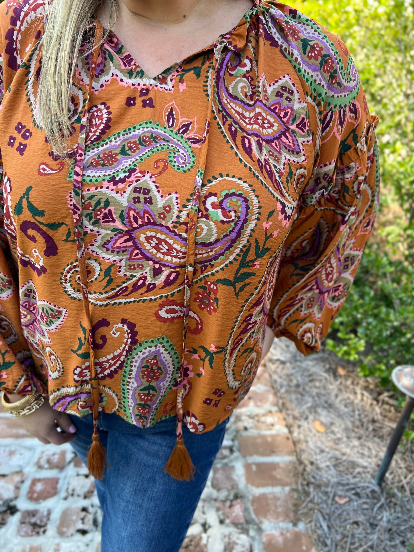 Miss Paisley Print Peasant Blouse