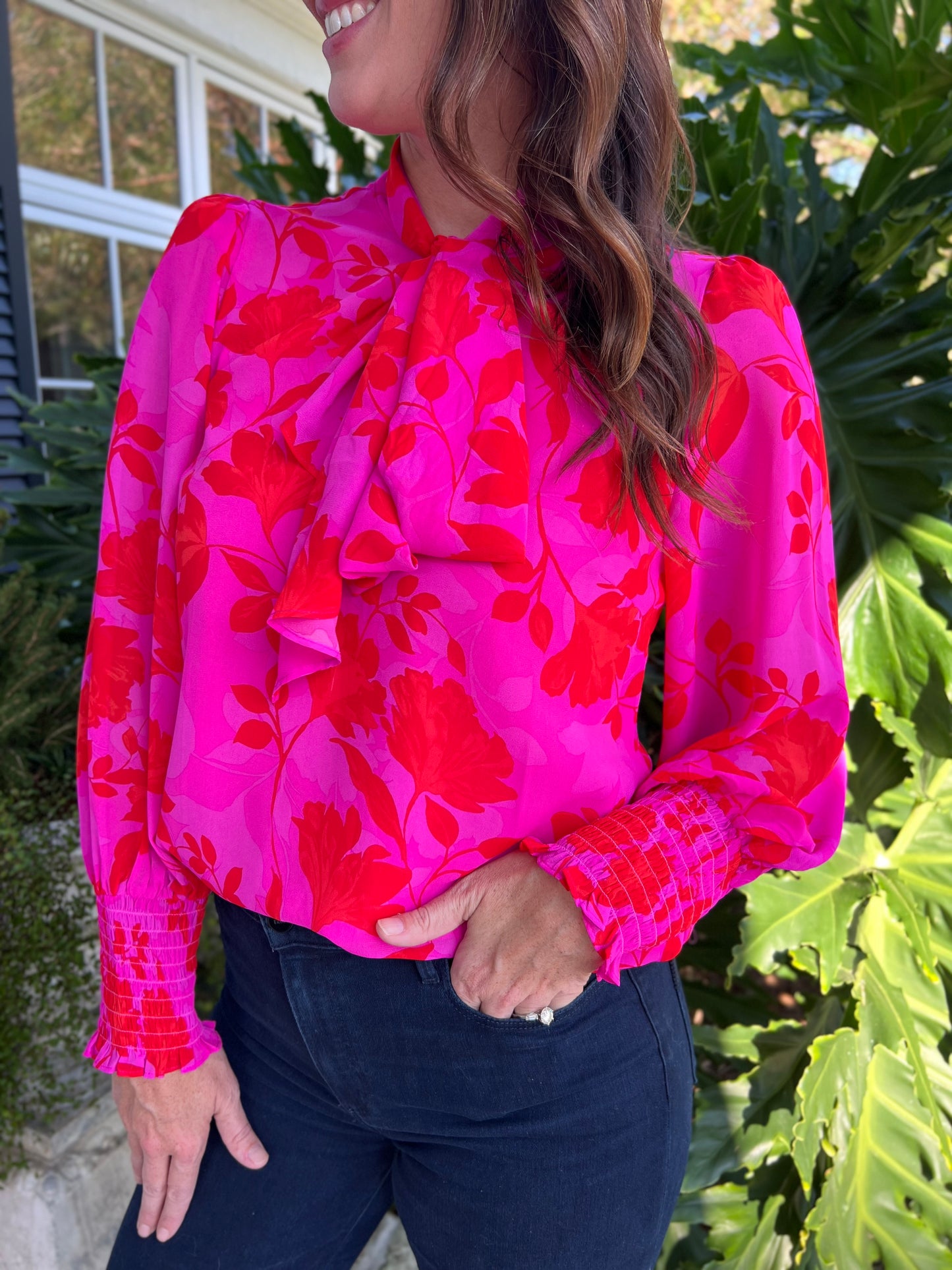 Enchanted Feeling Tie Neck Floral Blouse