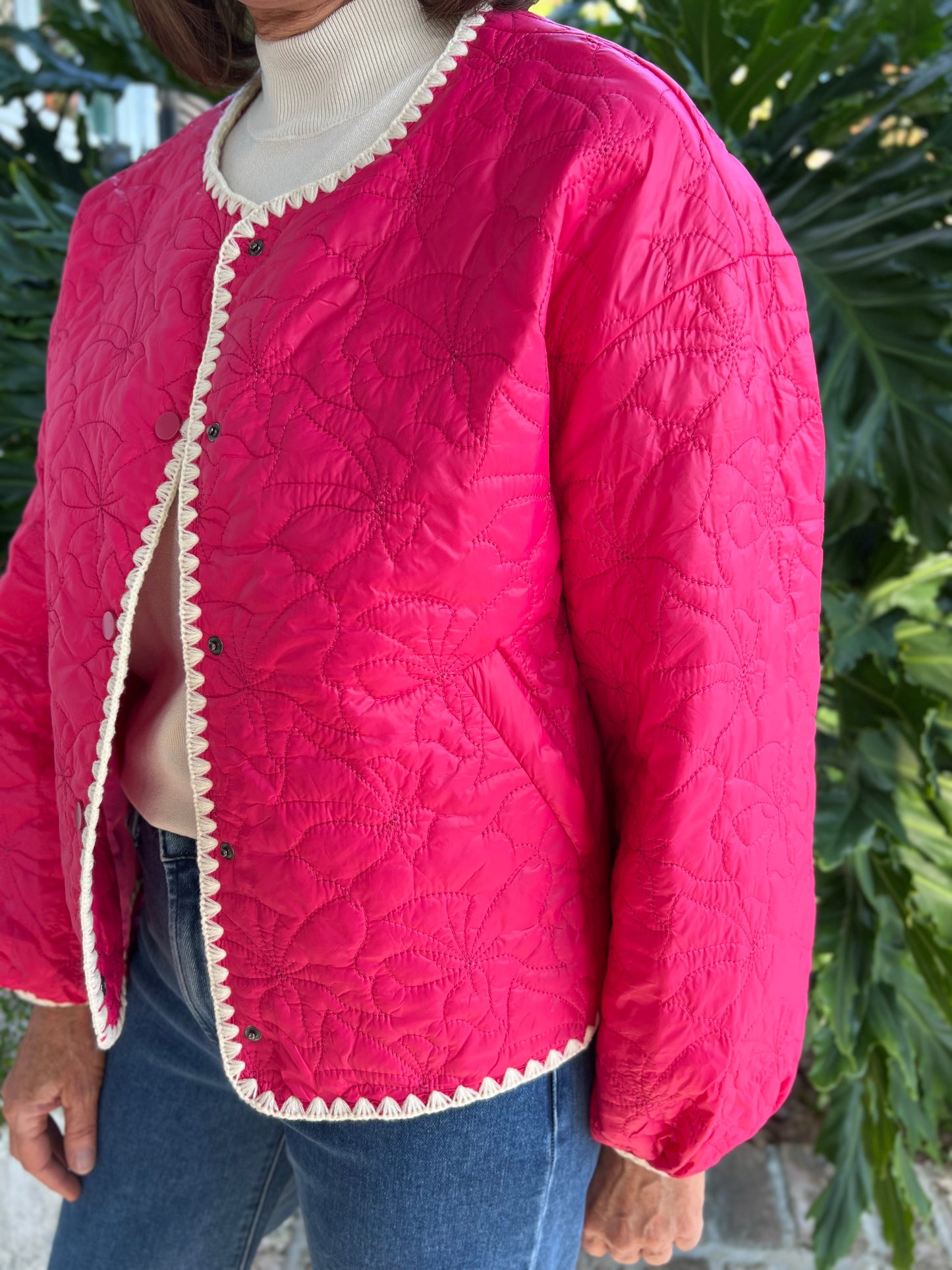 What a Statement Pink Quilted Jacket