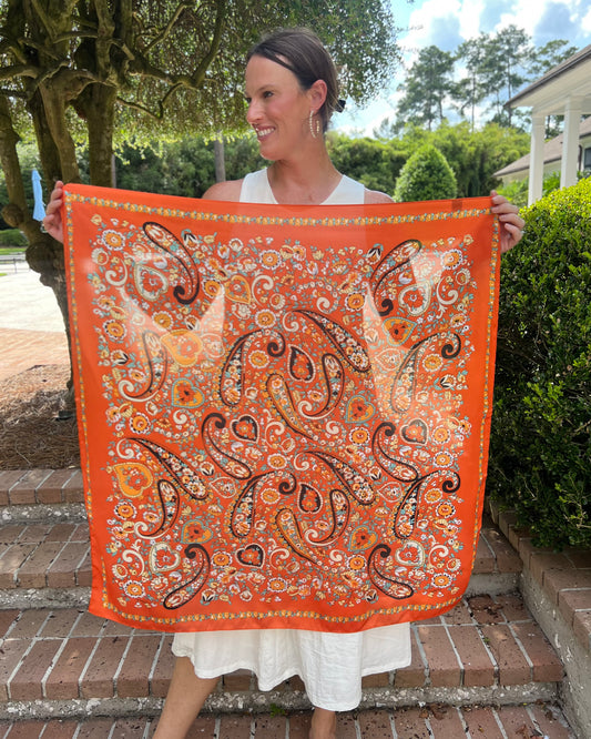 Lottie Paisley Print Scarf Orange