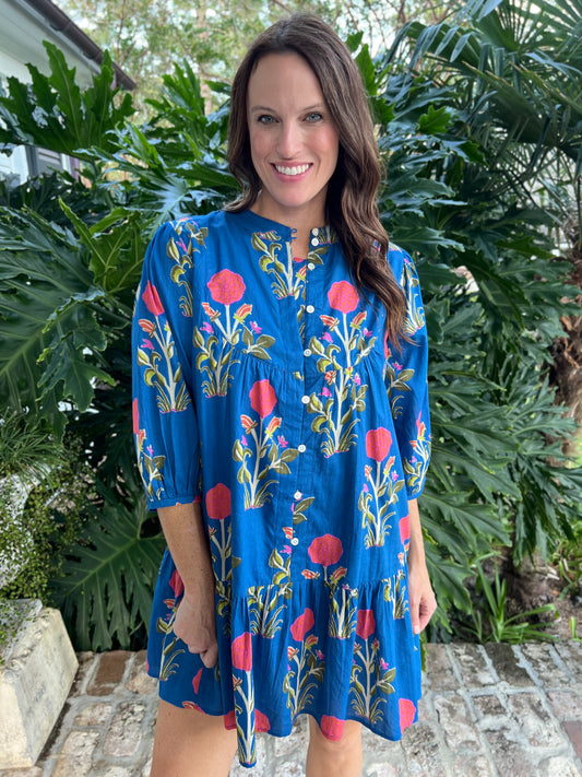 Flower Power Blue Print Dress