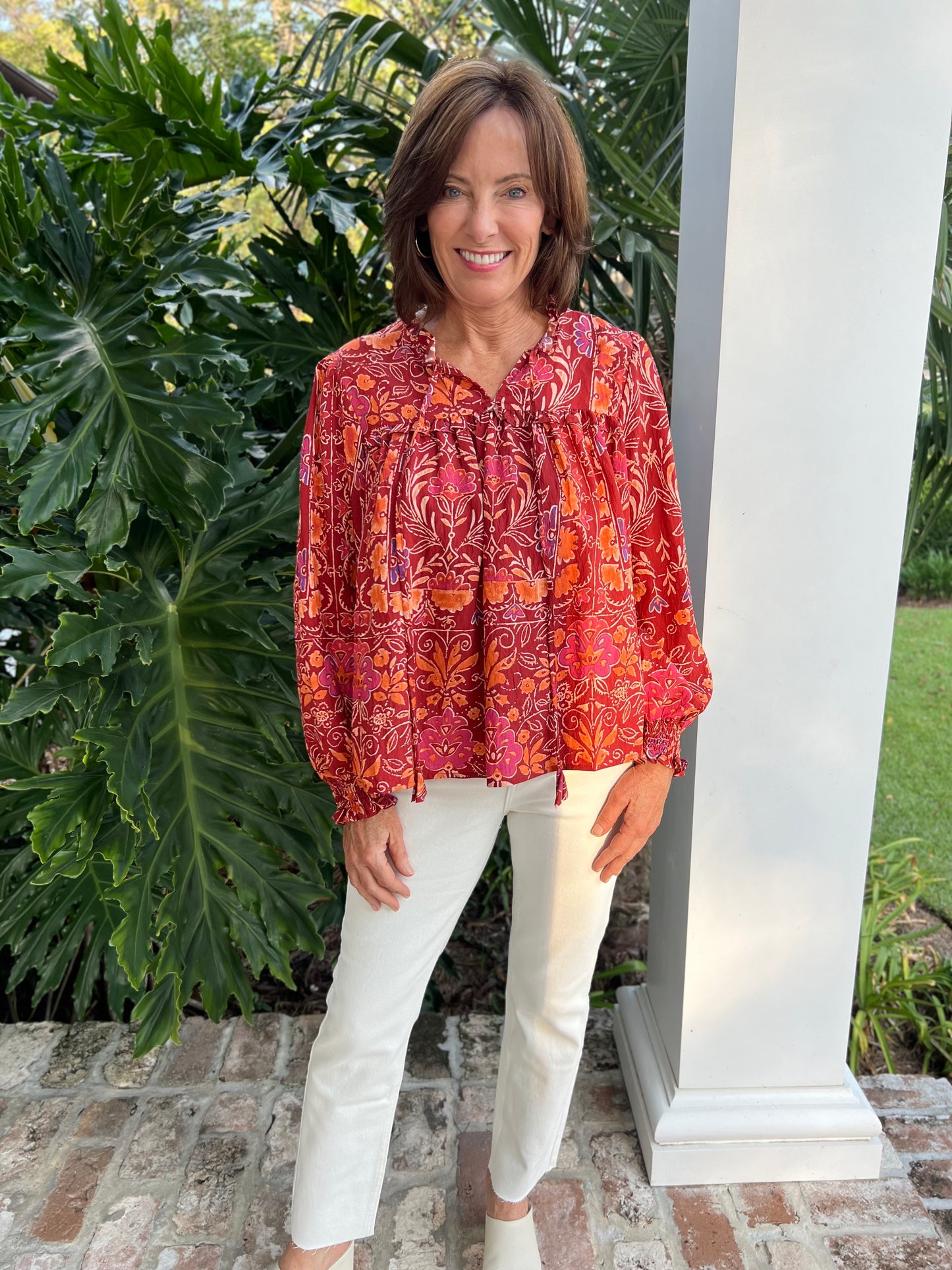 Stacy Garnet Floral Print Blouse