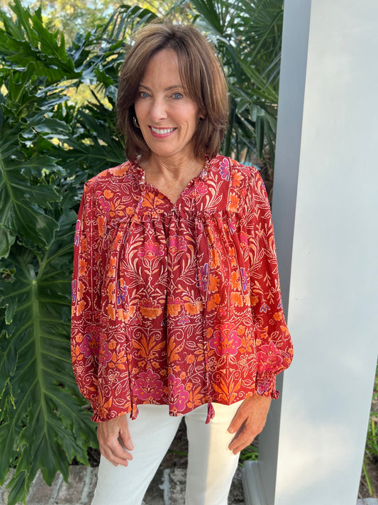 Stacy Garnet Floral Print Blouse