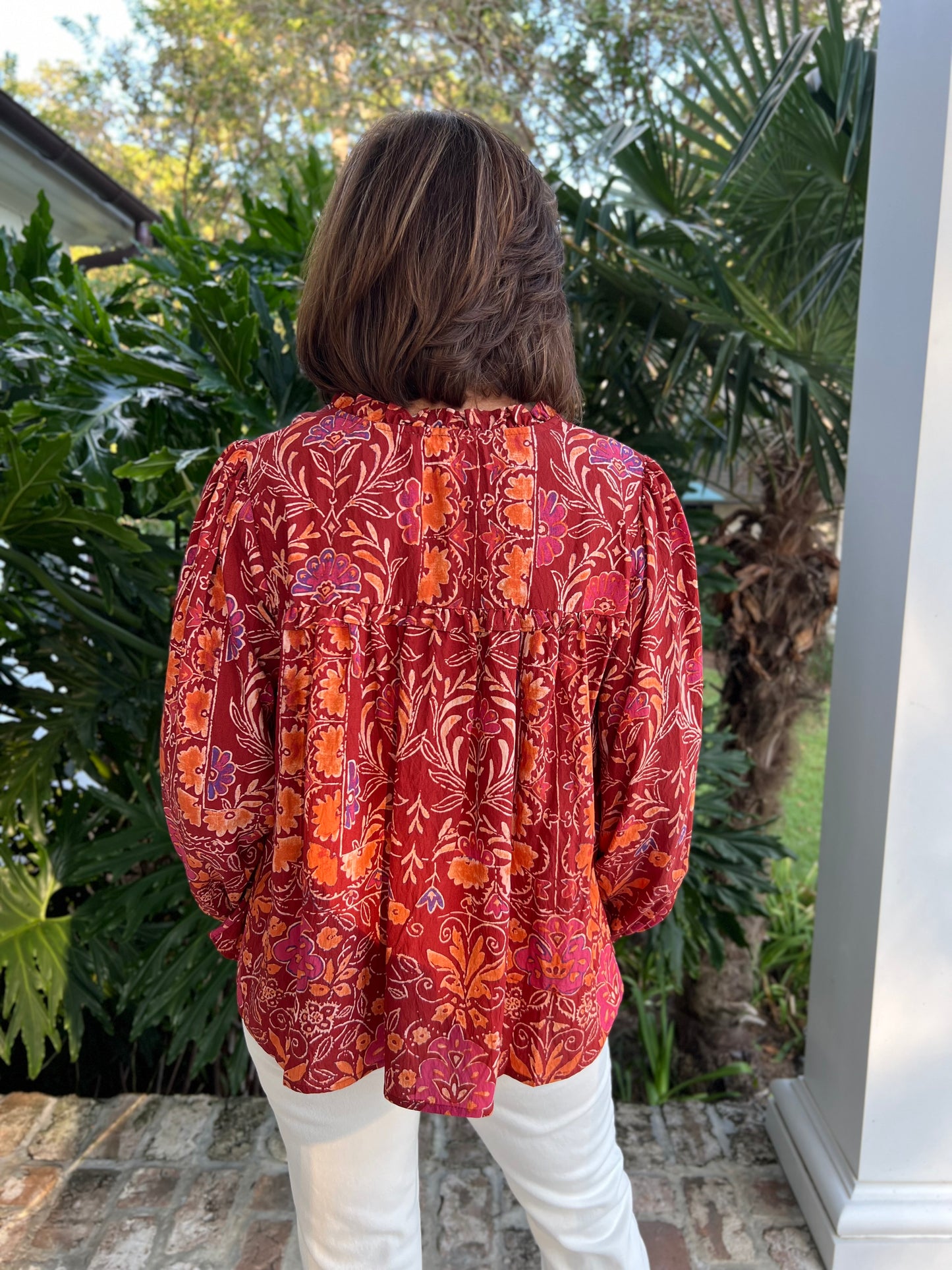 Stacy Garnet Floral Print Blouse