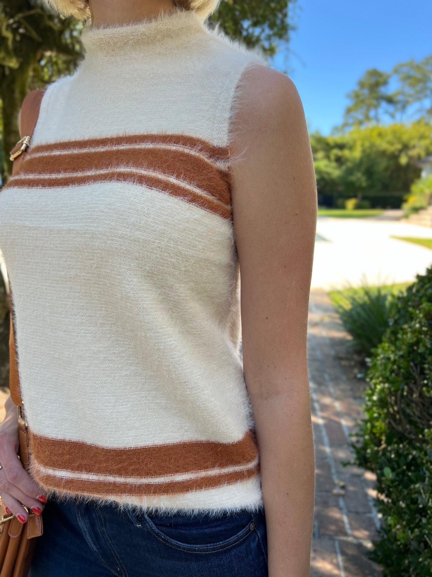 Out Of It Cream Mock Neck Sweater Vest