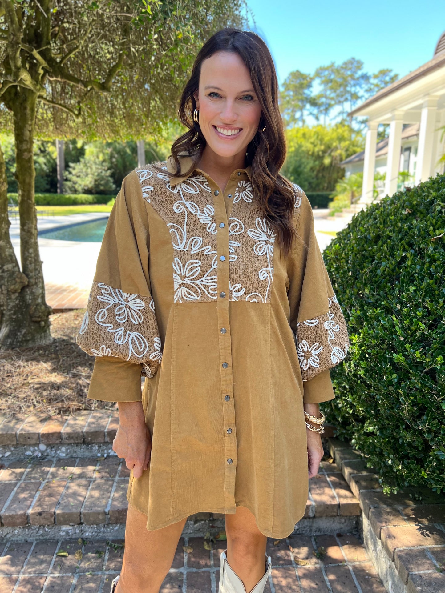 Rode Out Taupe Embroidered Dress