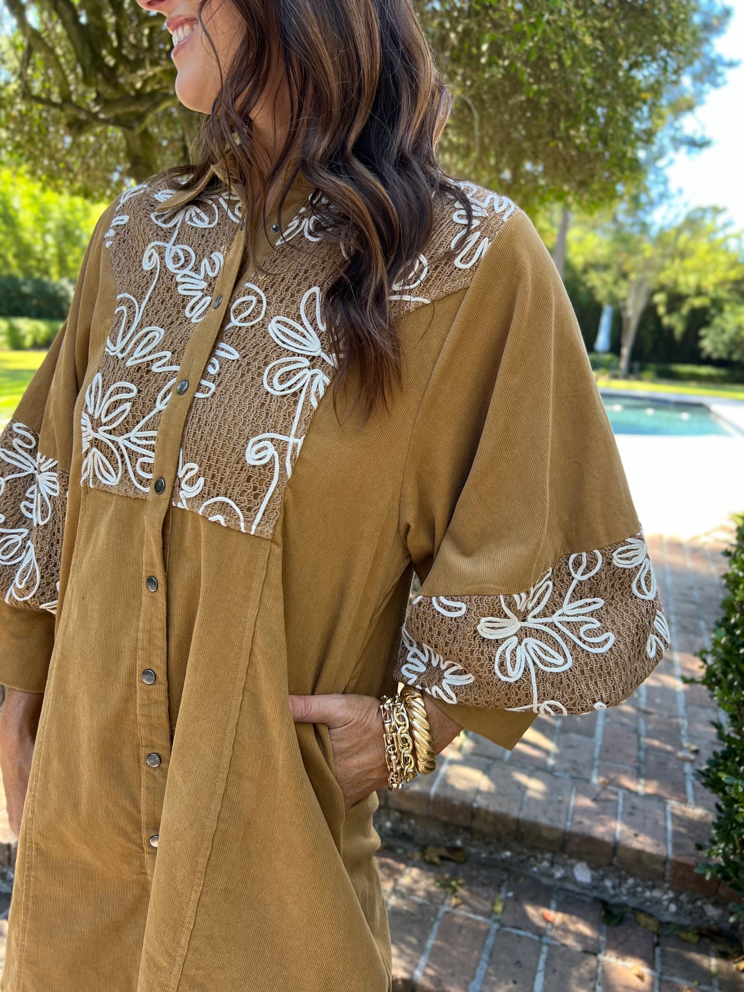 Rode Out Taupe Embroidered Dress