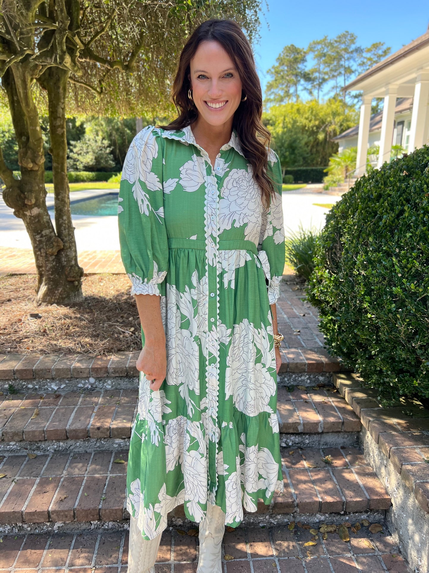 Suzette Green Floral Print Midi Dress