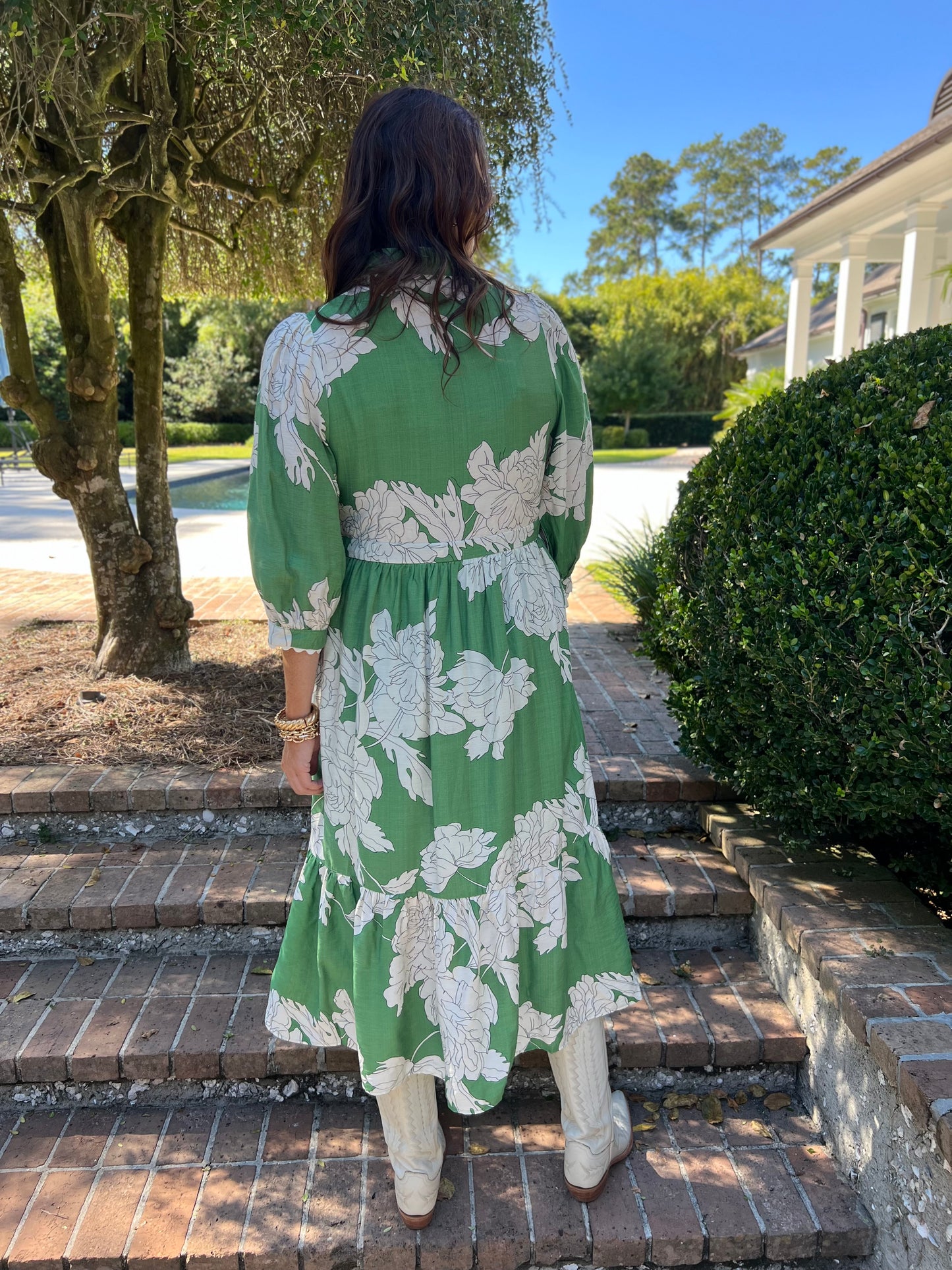 Suzette Green Floral Print Midi Dress