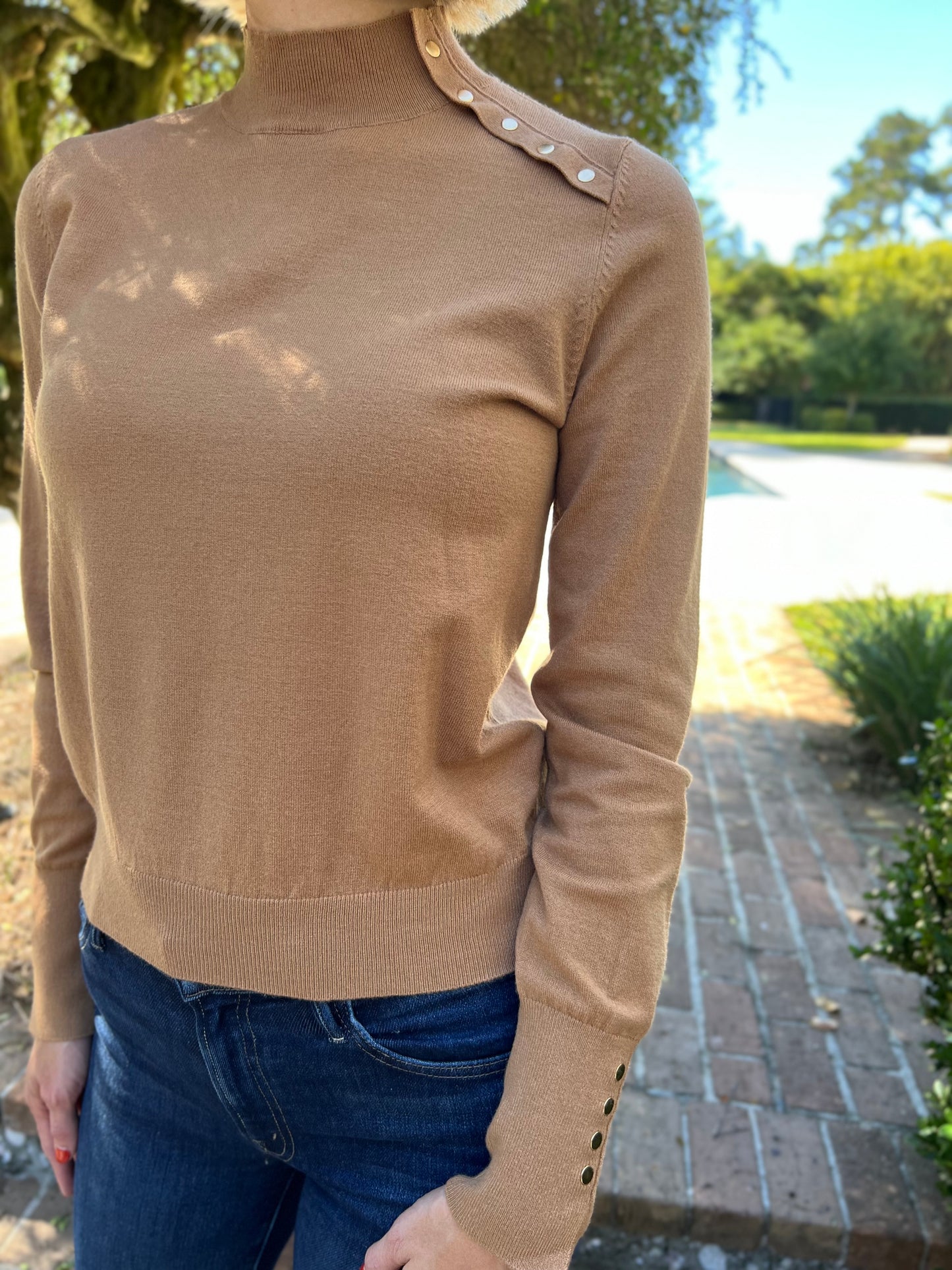 Highlands Camel Mock Neck Sweater