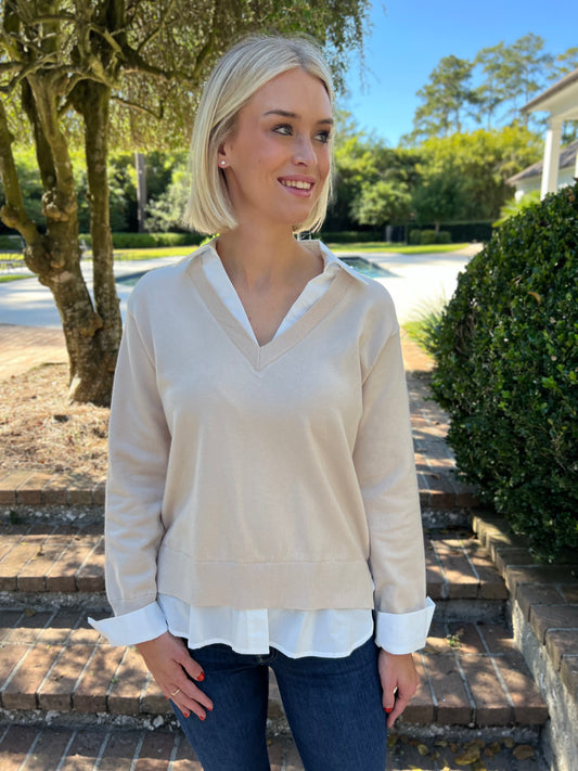 Office Party Cream Layered Sweater