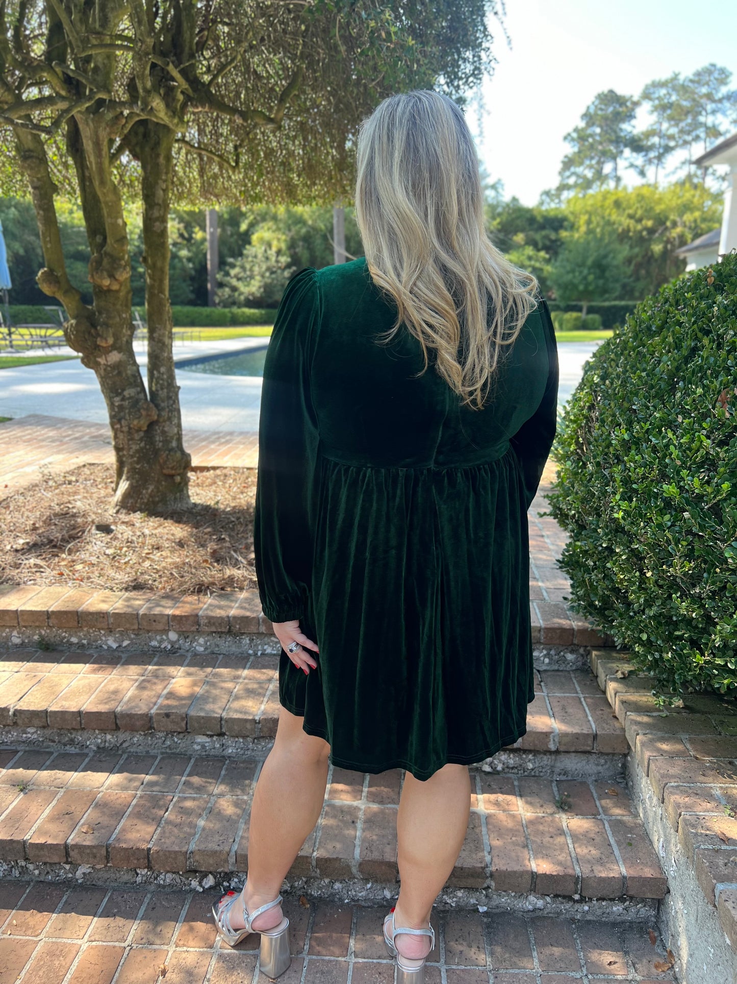 Glow Bow Green Velvet Dress