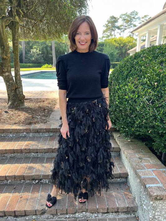 See the Signs Ruffled Black Maxi Skirt