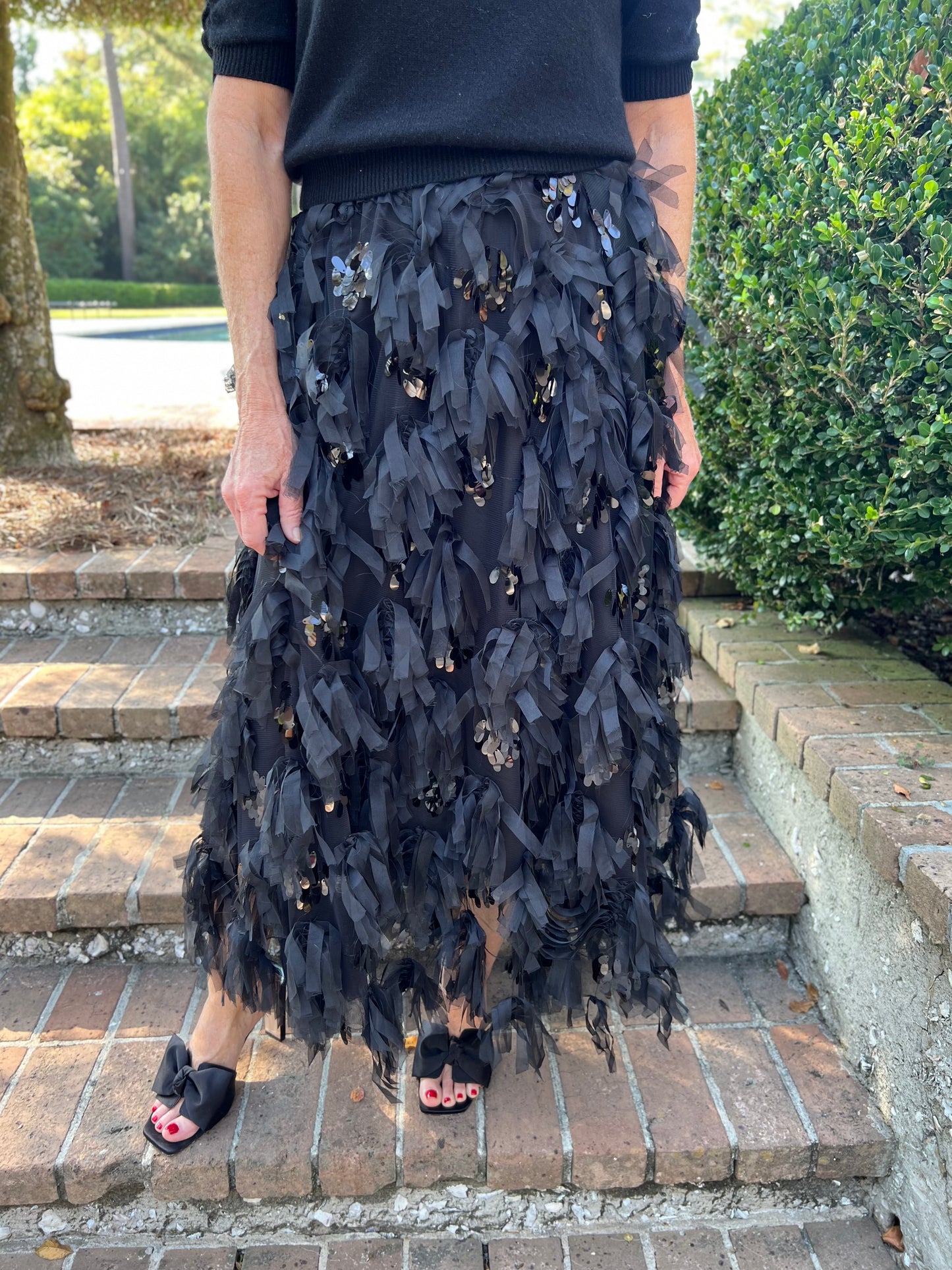 See the Signs Ruffled Black Maxi Skirt