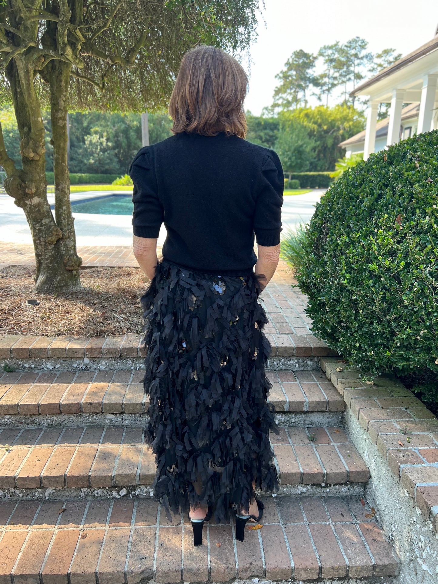 See the Signs Ruffled Black Maxi Skirt