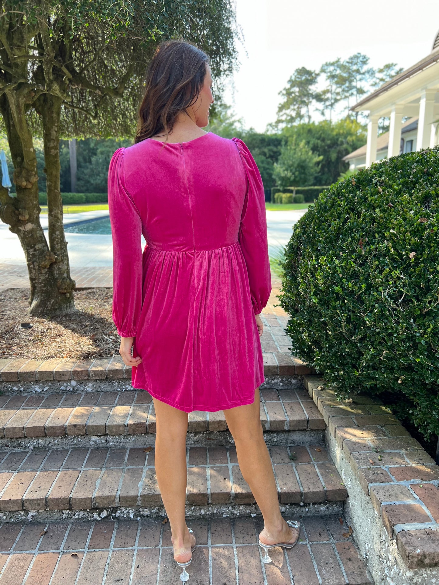 Glow Bow Pink Velvet Dress