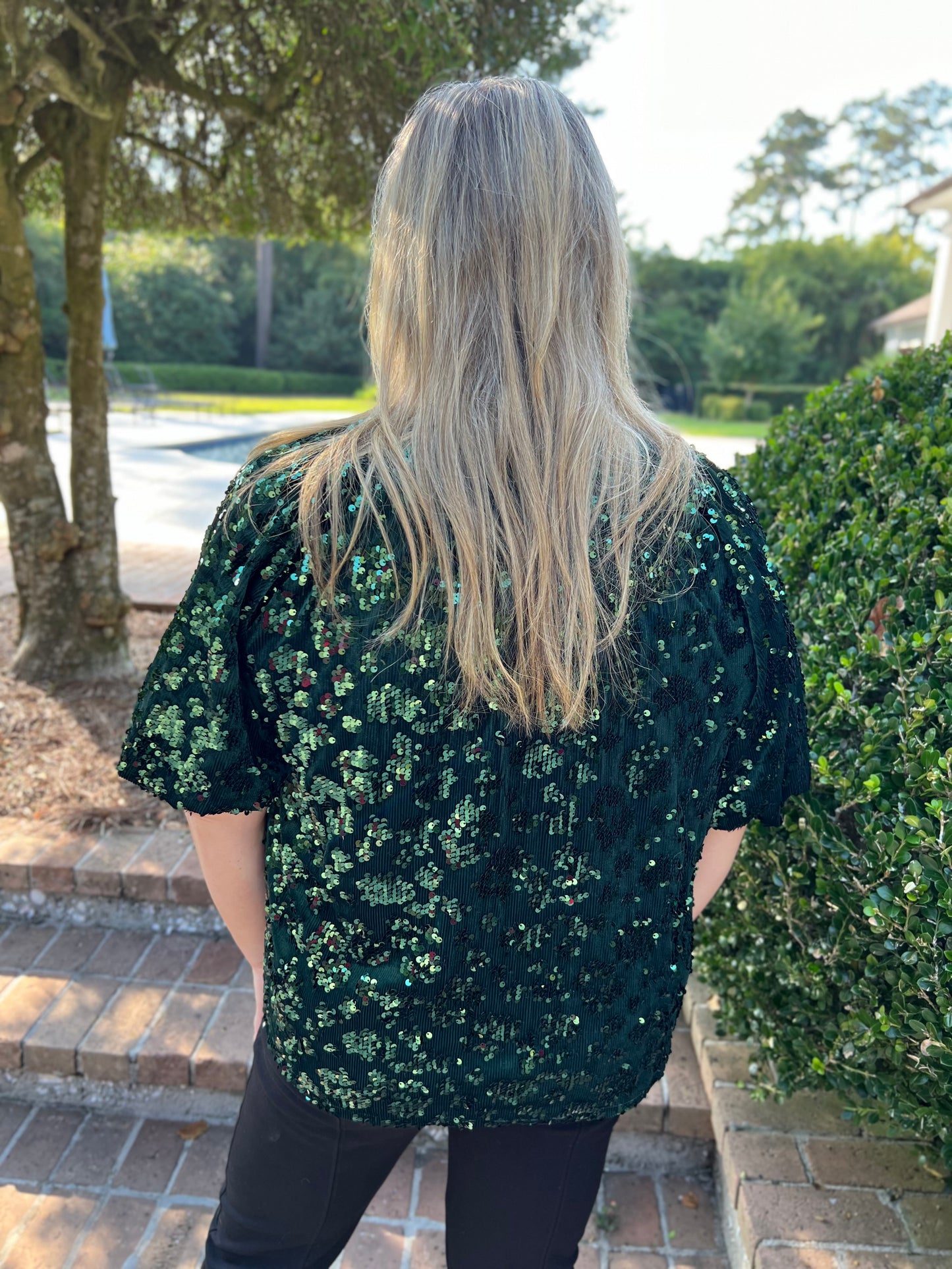 Time For Celebration Green Sequin Bow Top