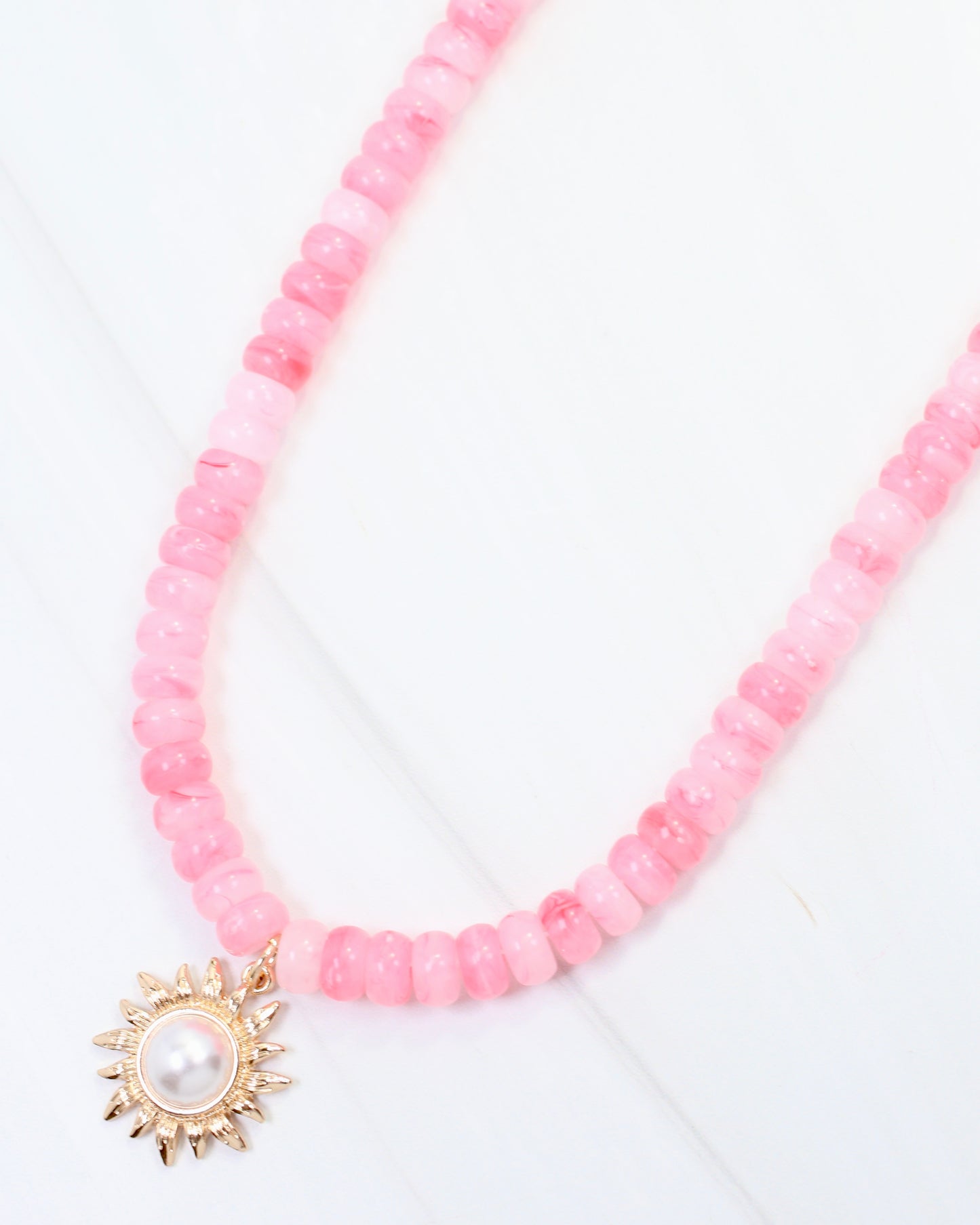 Abbigail Beaded Flower Necklace Pink