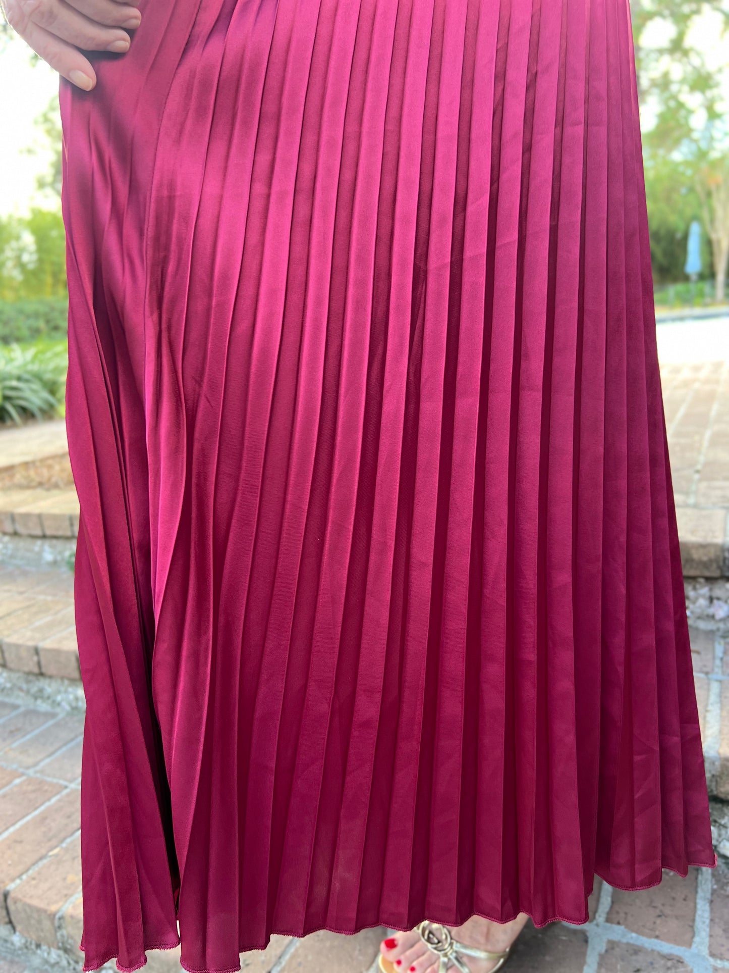 Wishing On Wine Burgundy Pleated Midi Skirt