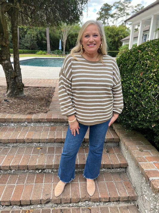 Chaya Olive Striped Knit Sweater