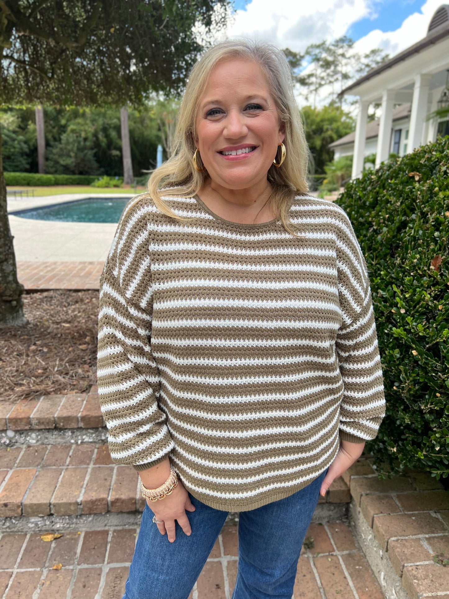 Chaya Olive Striped Knit Sweater