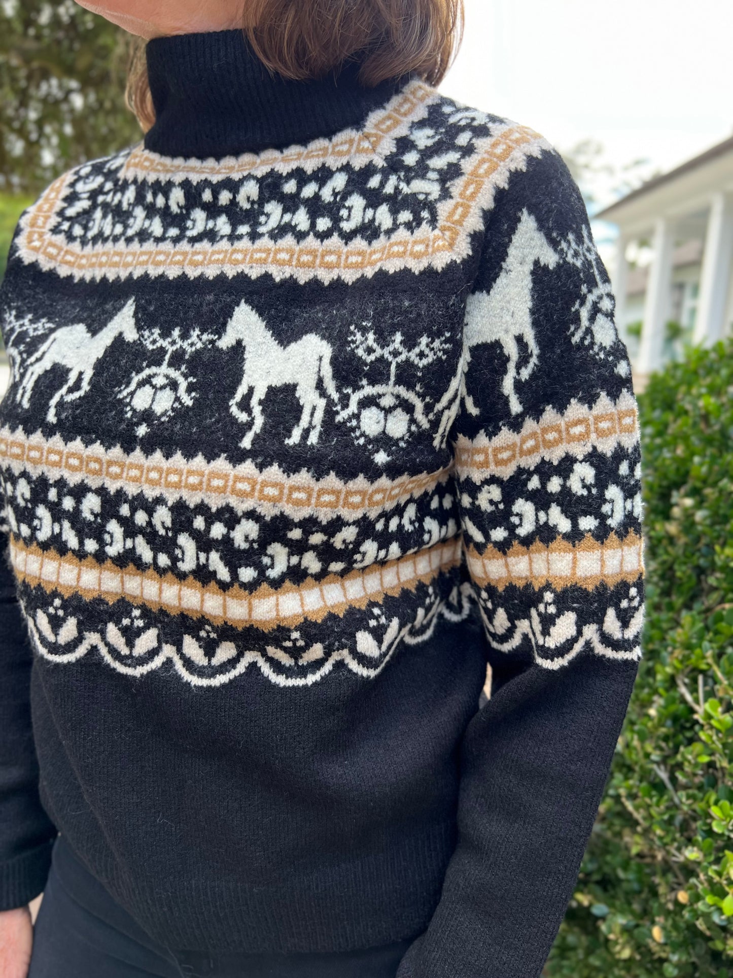 Horse Fair Isle Black Sweater