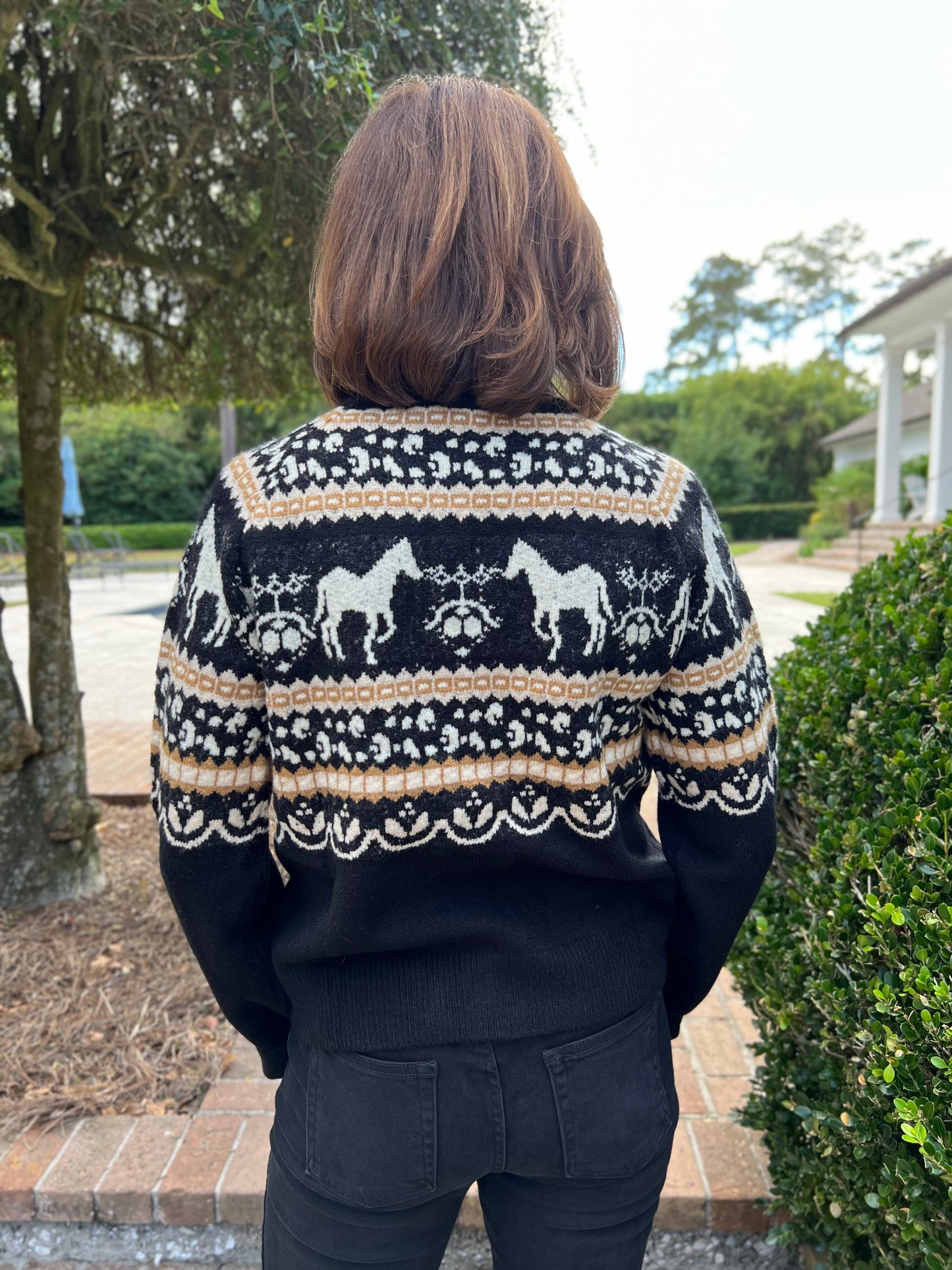 Horse Fair Isle Black Sweater