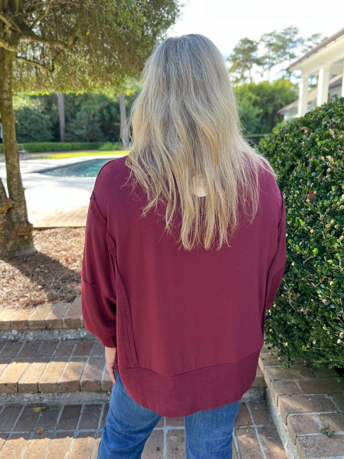 Sinking Feeling Burgundy Long Sleeve Pullover Top