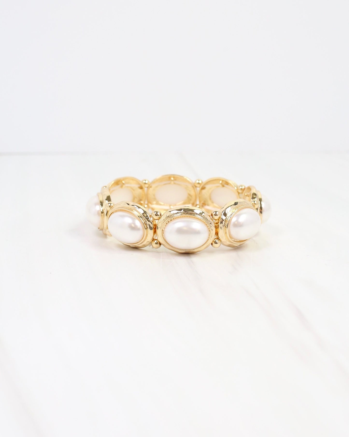 Galant Framed Pearl Stretch Bracelet Gold