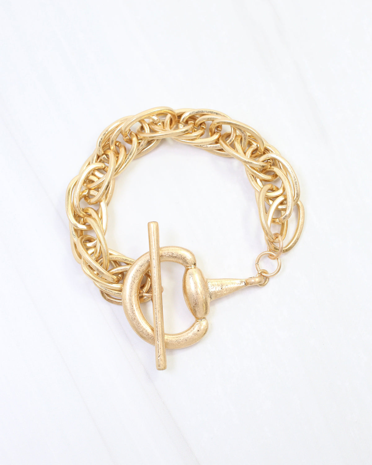 Henderson Horsebit Toggle Bracelet Worn Gold