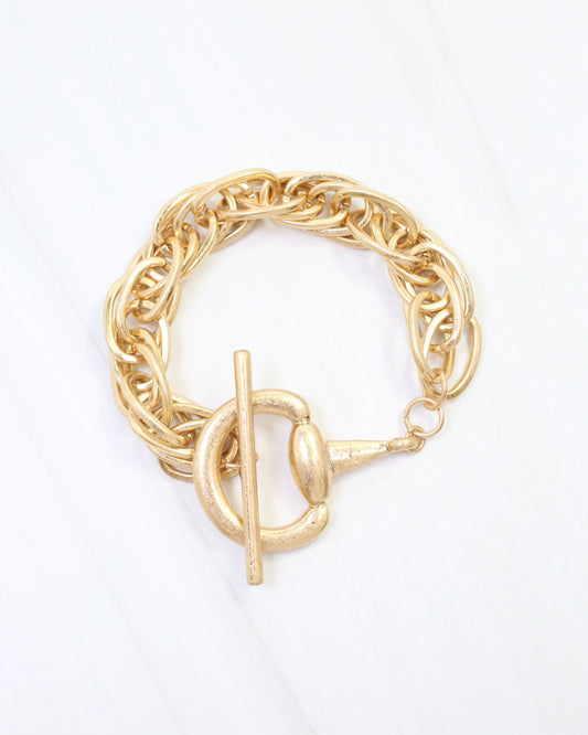 Henderson Horsebit Toggle Bracelet Worn Gold
