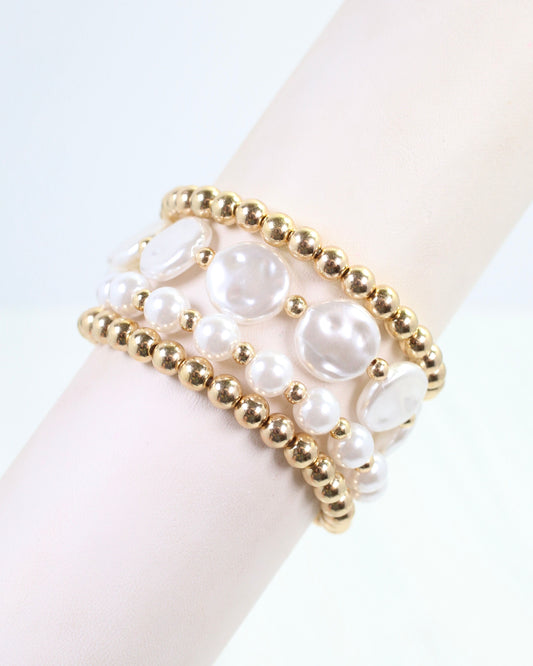 Cameron Peal Beaded Bracelet Set Gold
