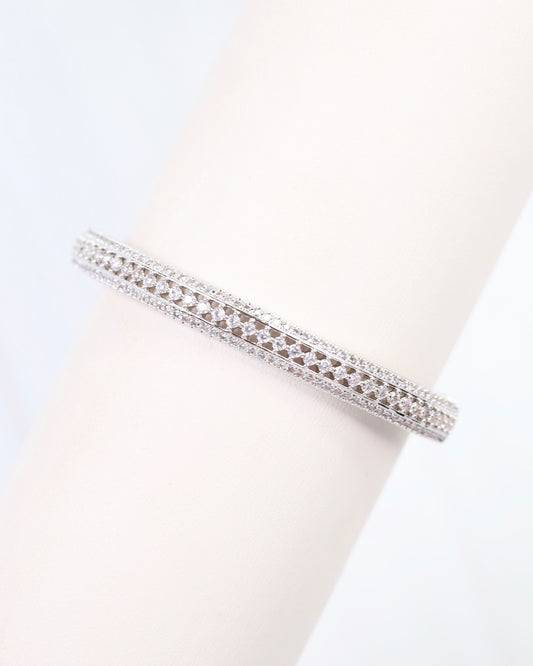 Tiverton CZ Lined Cuff Bracelet WR Silver
