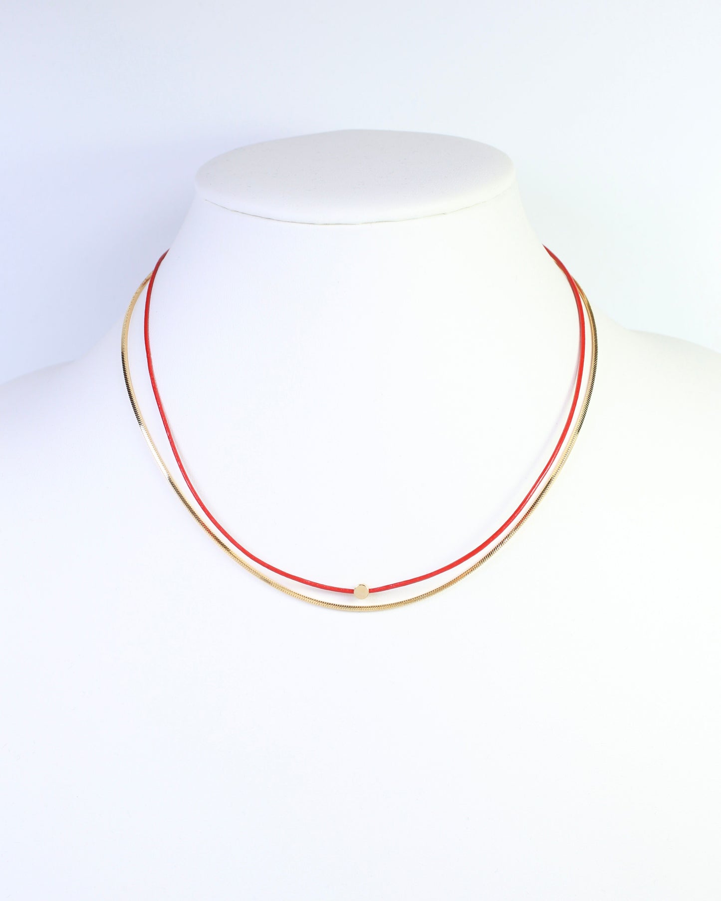 Paula Cord and Chain Layered Necklace Red