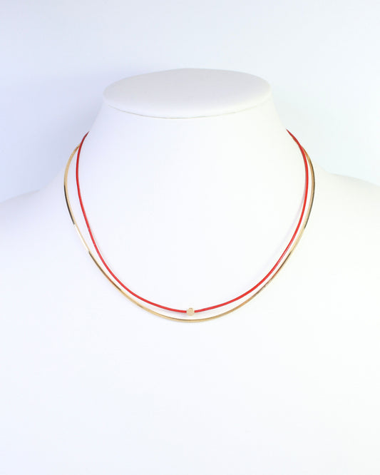 Paula Cord and Chain Layered Necklace Red