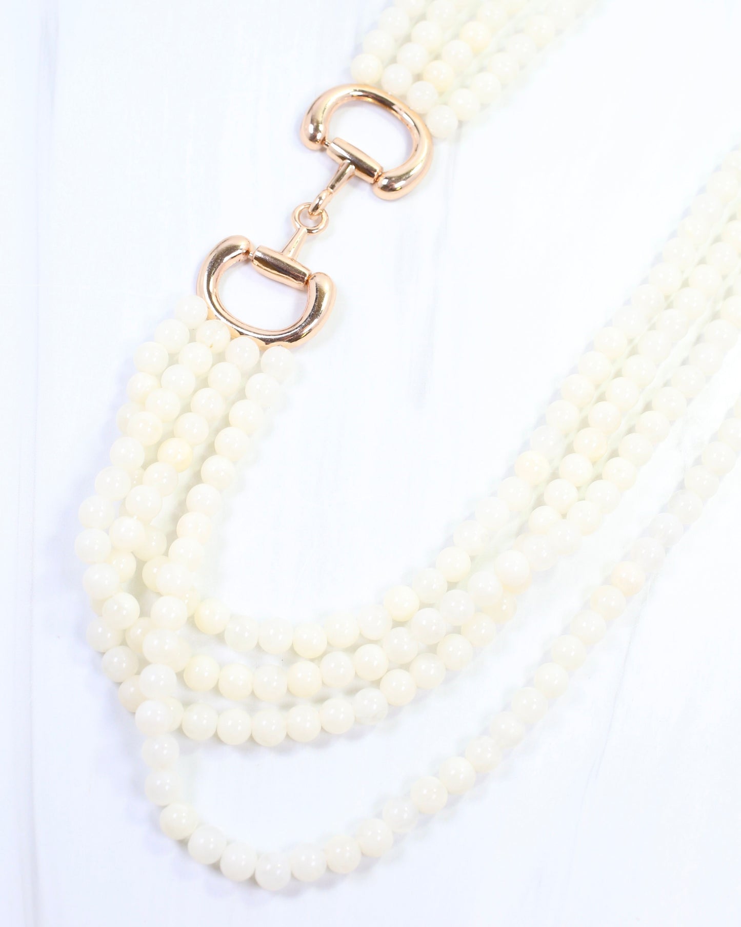 Braelyn Horsebit Beaded Layered Necklace Ivory