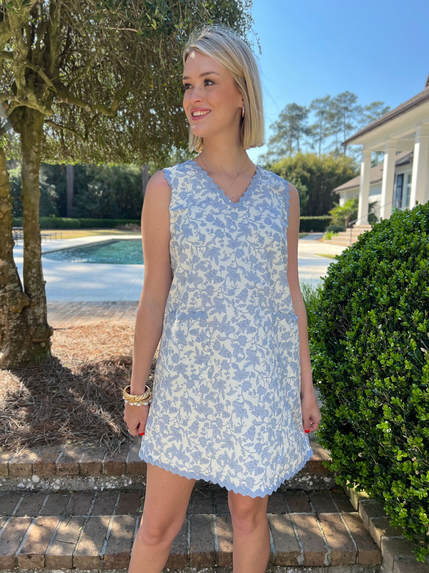 Cornflower Blue Floral Print Dress