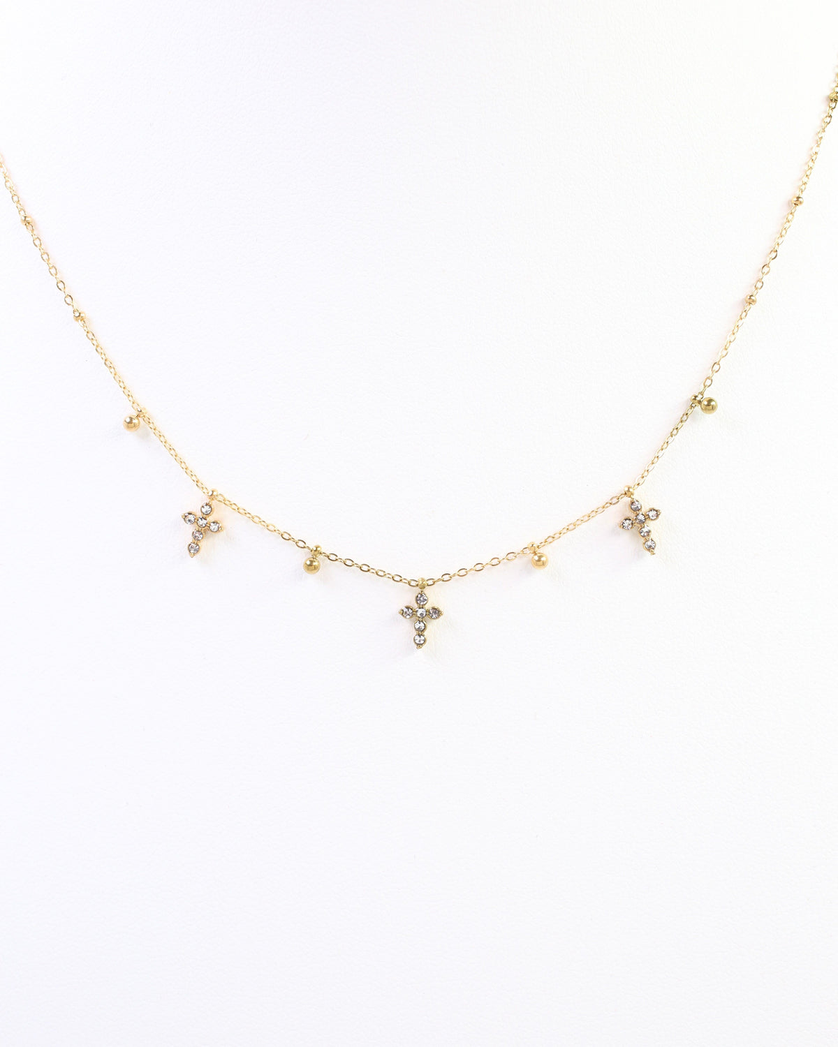 Josephina Triple Pave Cross Necklace WP Gold