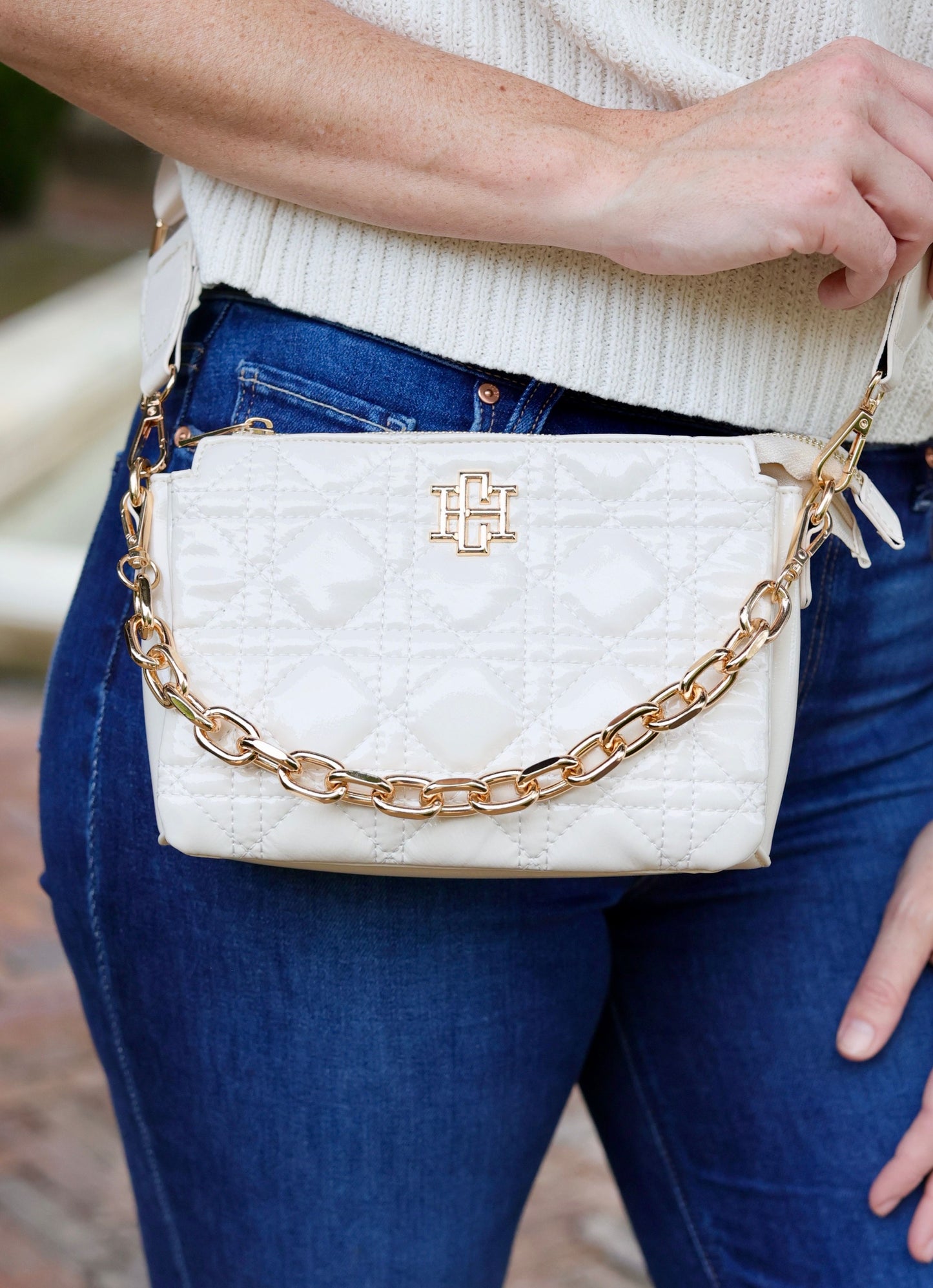 Jace Crossbody Ivory Patent LQ