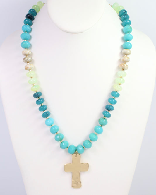 Berkeley Stone Beaded Cross Necklace Turquoise