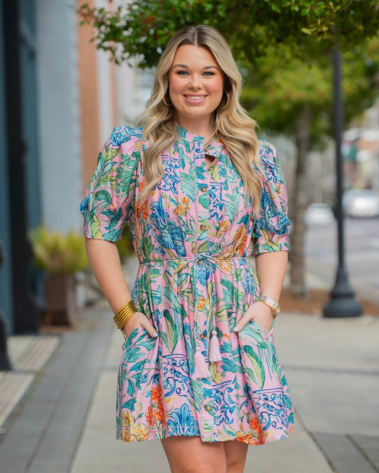 Victoria Floral Print Pin Tuck Detail Dress