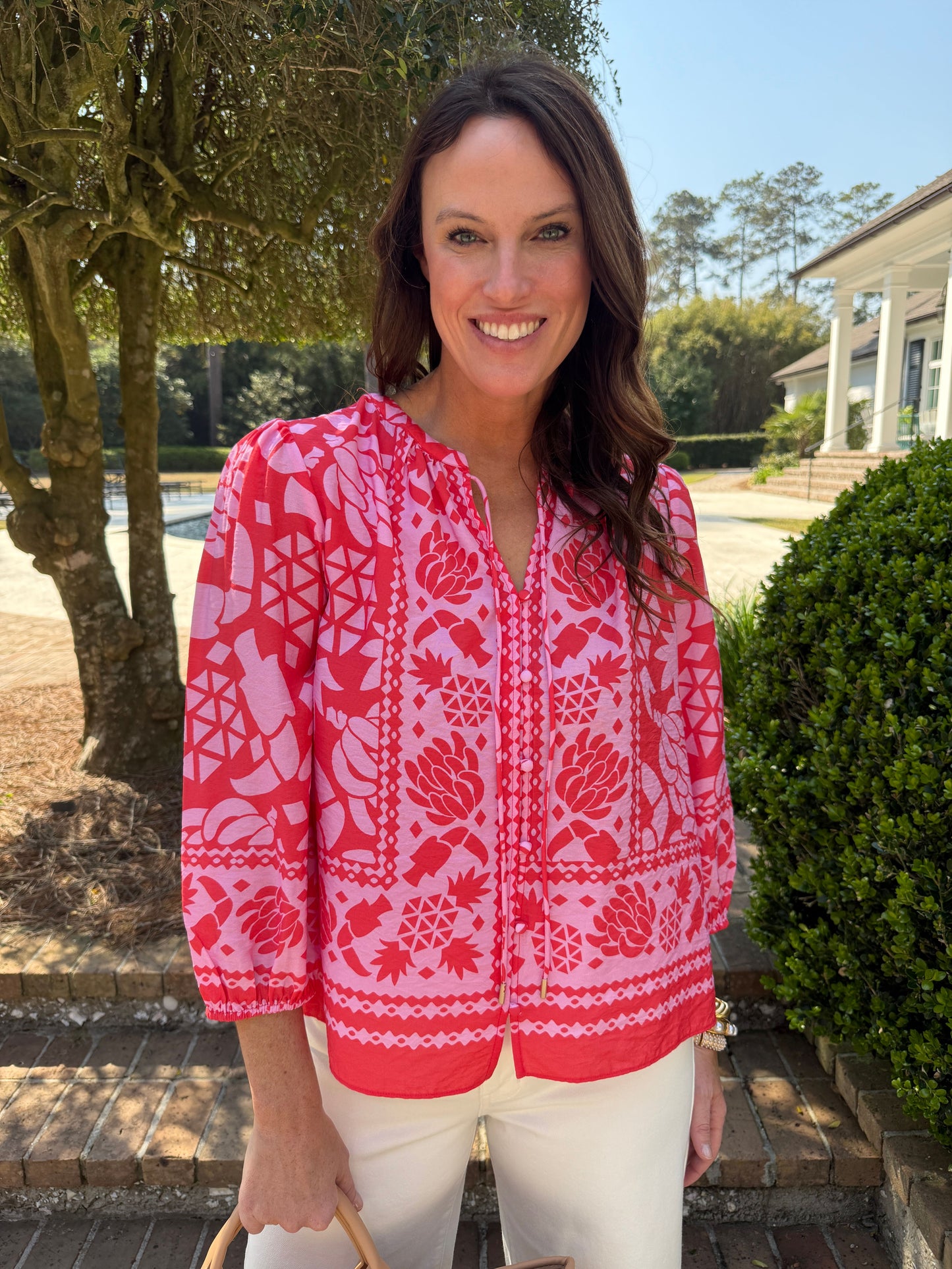 Carried Away Coral Printed Blouse