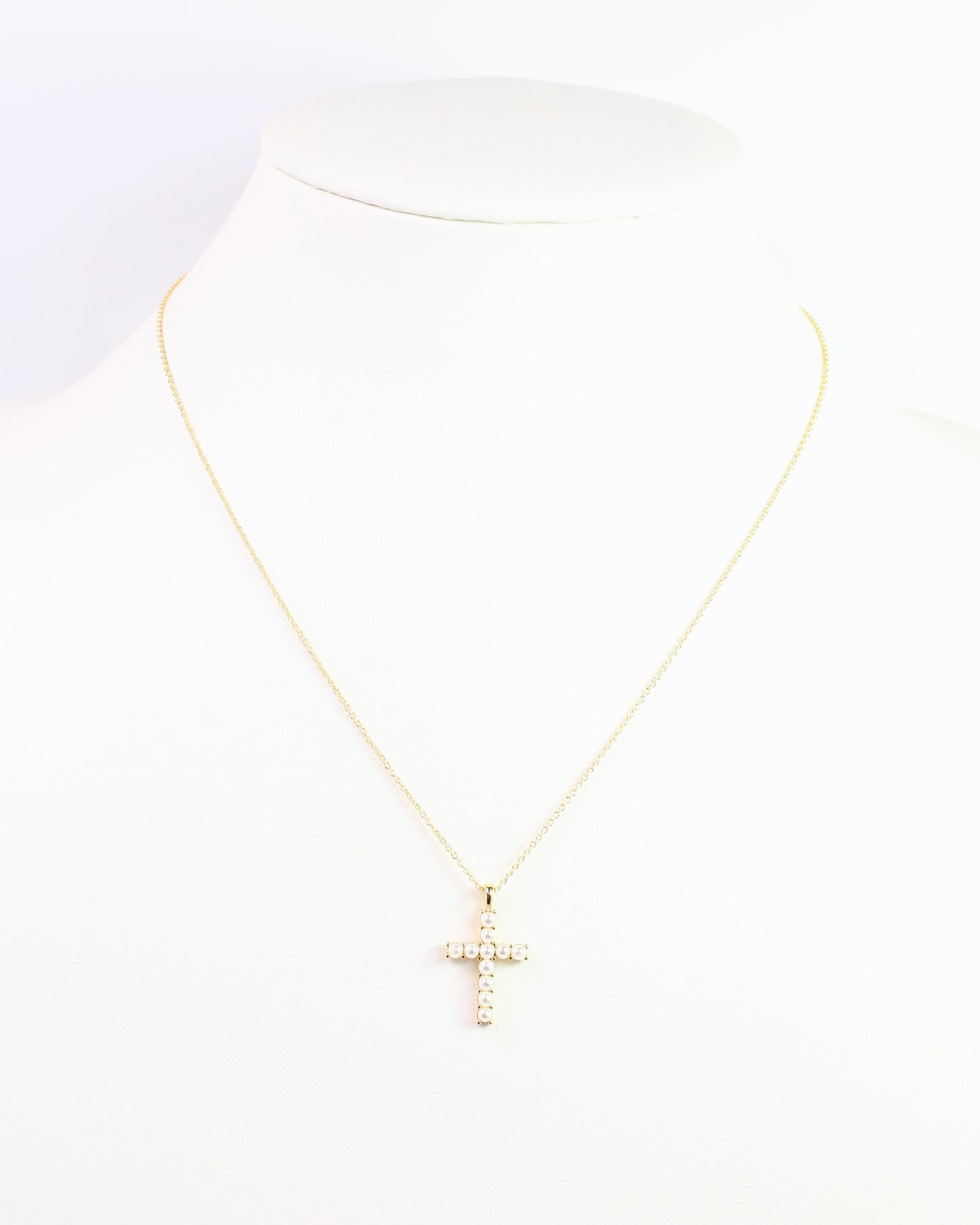 Erica Pearl Cross Necklace WR Gold