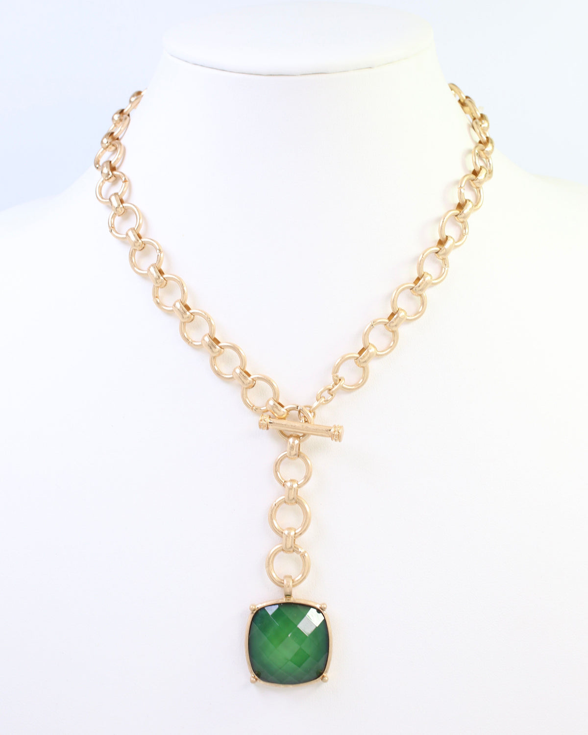 Duchess Faceted Stone Pendant Necklace Green