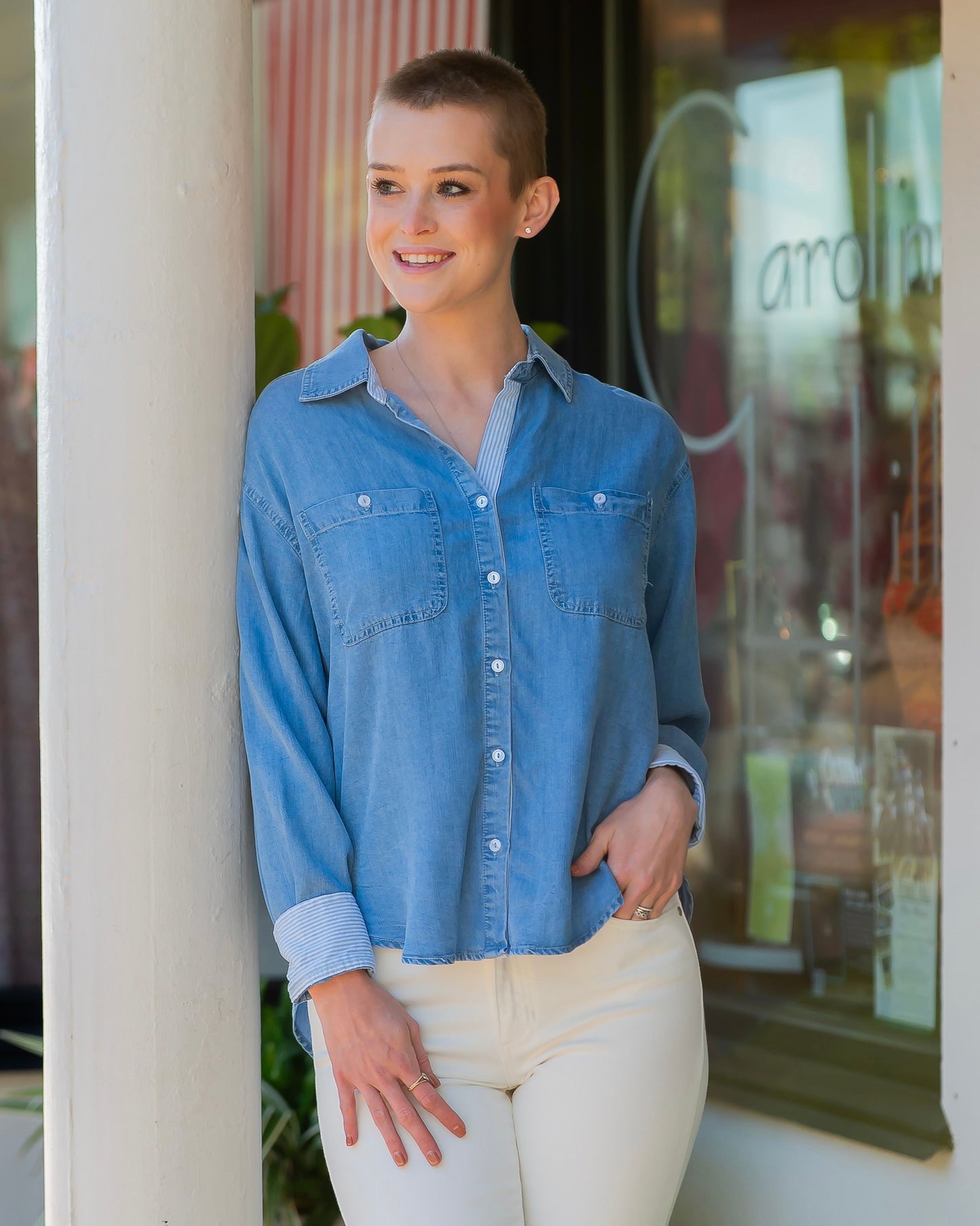 Lodi Chambray Washed Button Down Top