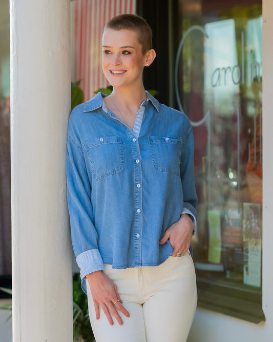 Lodi Chambray Washed Button Down Top