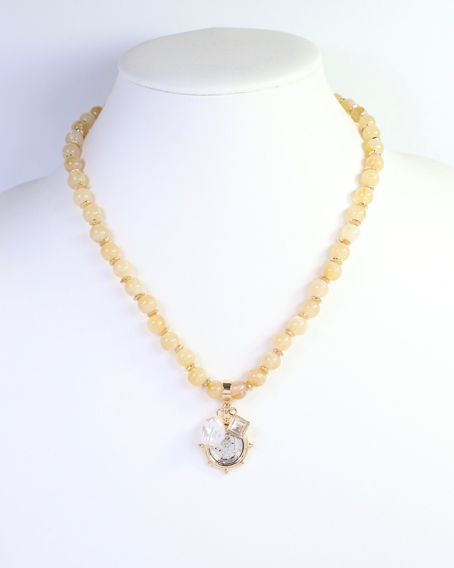 Trento Beaded Coin Charm Necklace Natural