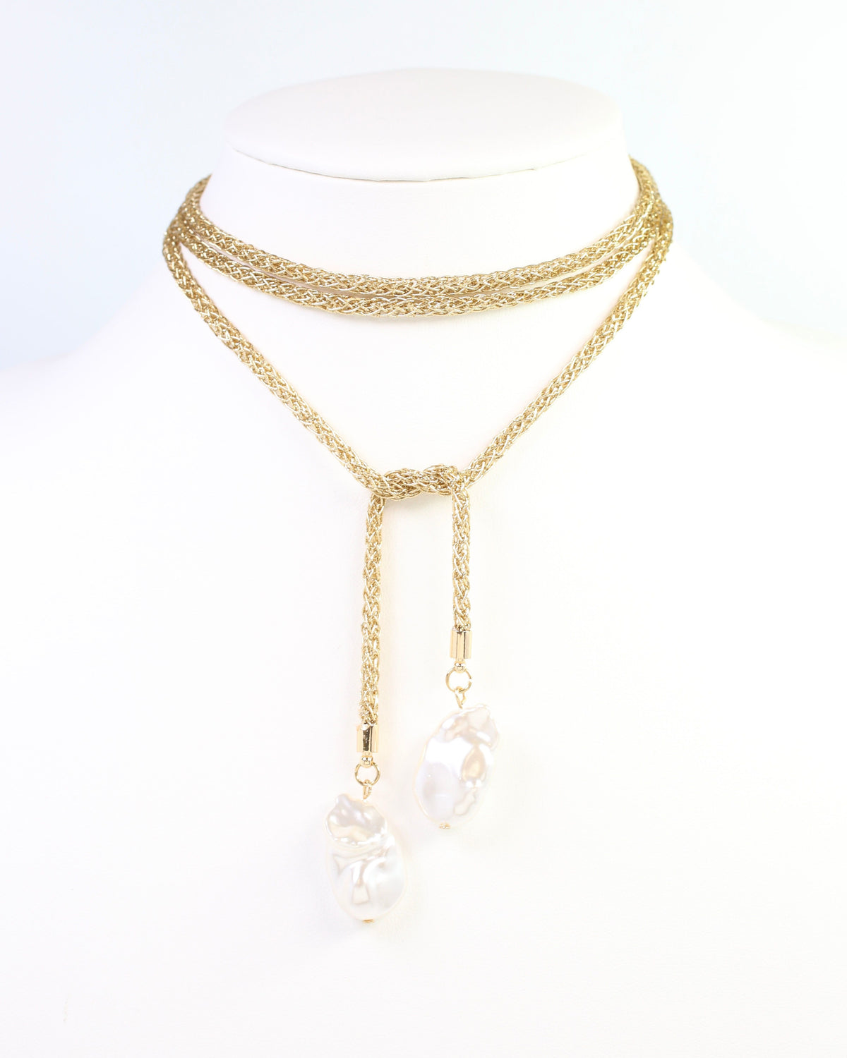 Preston Pearl Mesh Cord Necklace Worn Gold